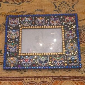 Blue and Gold Mixed Media Art Frame with Mosaic Design